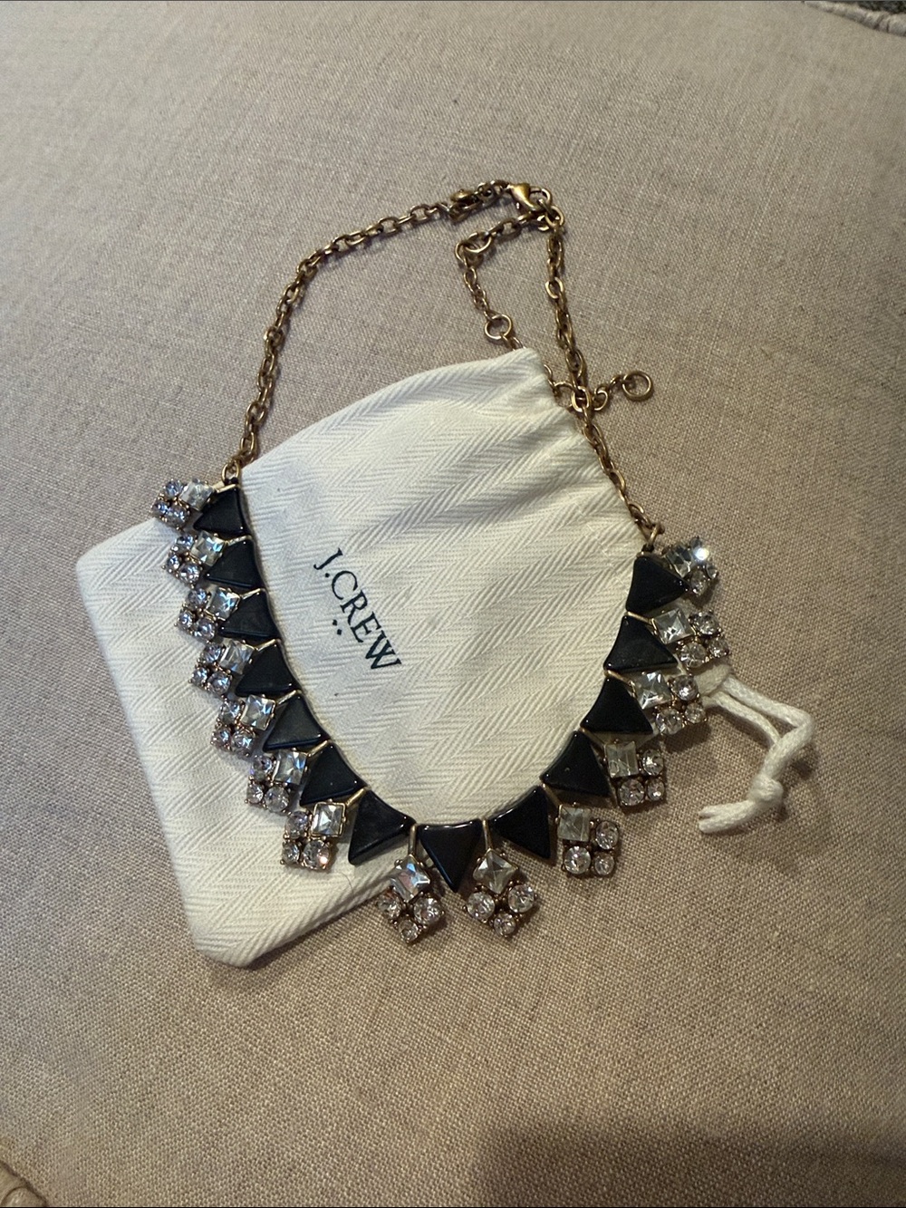 J. Crew Black and Crystal Bib Necklace with Gold Chain